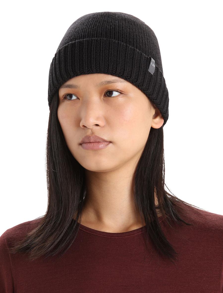 Black Icebreaker Unisex Merino Vela Cuff Beanie Men's Hats | AU 1090KORI